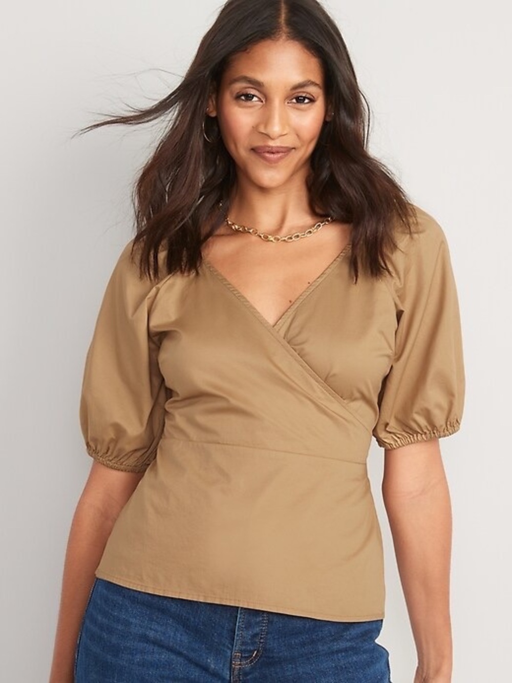 NWT Old Navy Puff-Sleeve Smocked Wrap Blouse